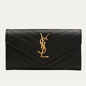 YSL Monogram Large Flap Wallet in Grained Leather | w/ chain to use as crossbody